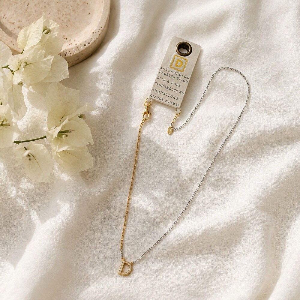 Anthropologie 14K Gold Plated Two Tone Monogram D Necklace NWT